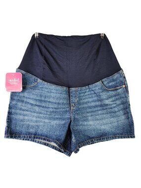 Womens Isabel Maternity Over Belly Midi Maternity Denim Shorts 4" inseam size 16